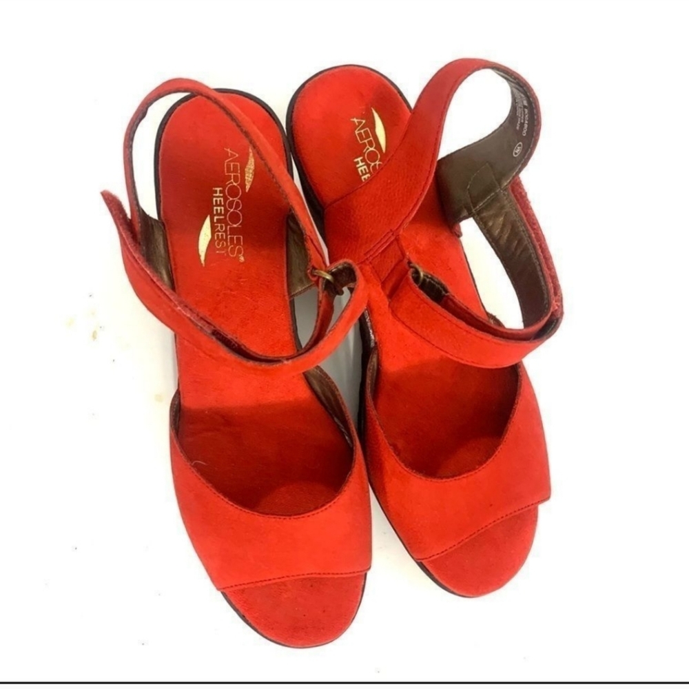 Aerosoles Heelrest Red Suede Sandals - Picture 2 of 6